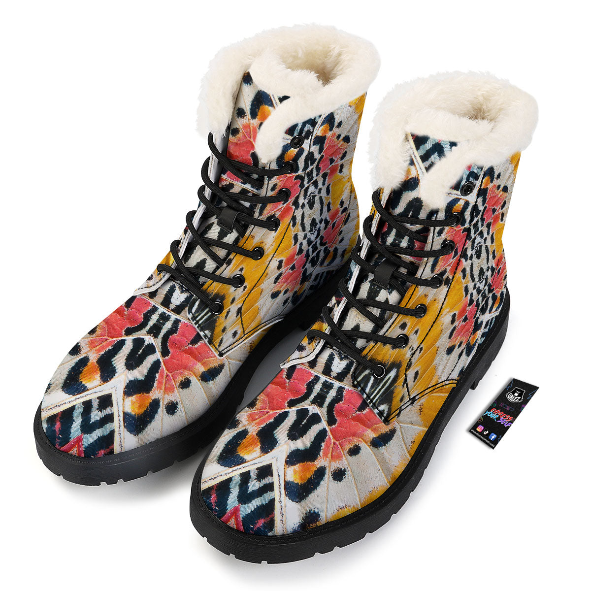 Butterfly Wings Orange Monarch Print Winter Boots-grizzshop