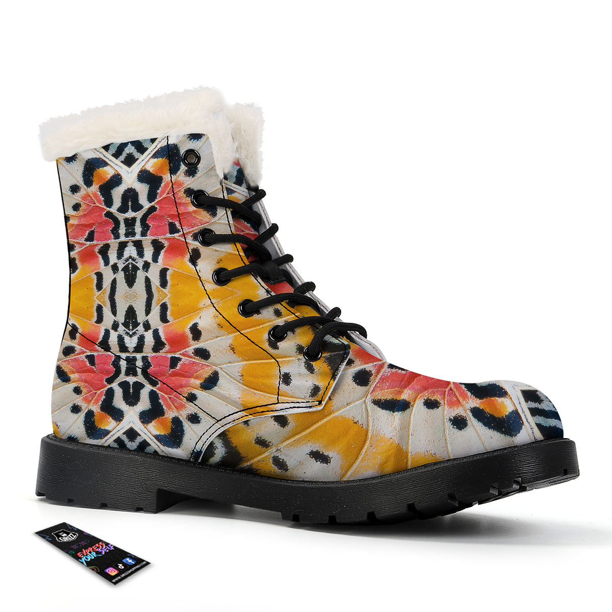 Butterfly Wings Orange Monarch Print Winter Boots-grizzshop