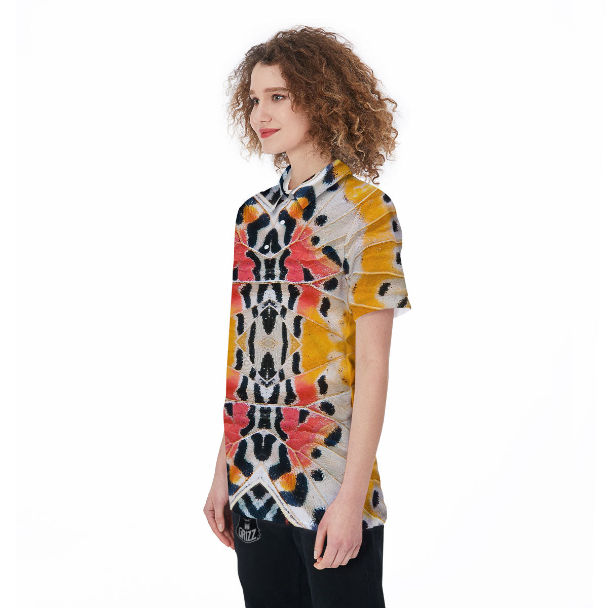 Butterfly Wings Orange Monarch Print Women's Golf Shirts-grizzshop