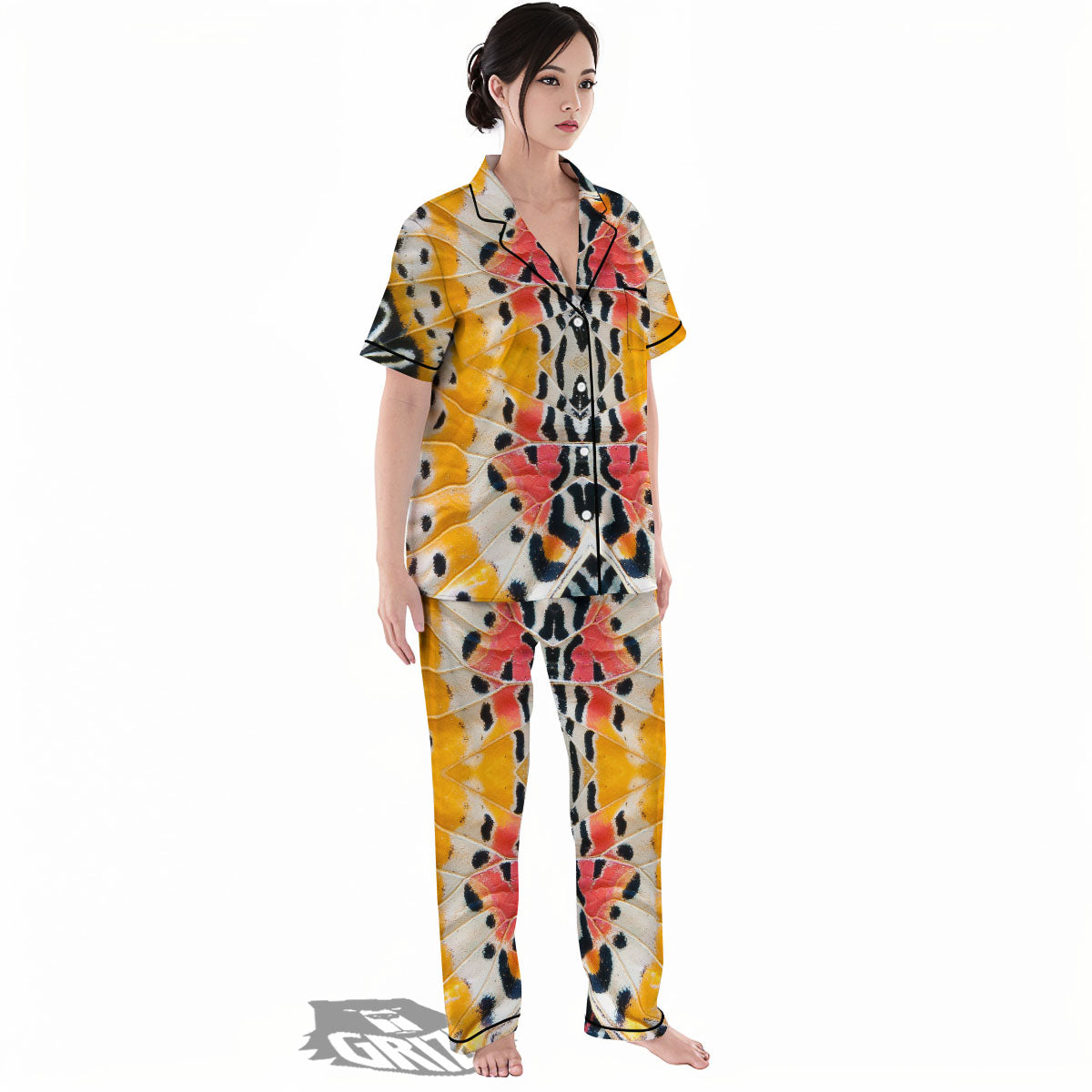 Butterfly Wings Orange Monarch Print Women's Pajamas Set-grizzshop