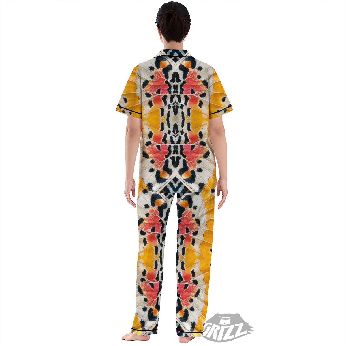 Butterfly Wings Orange Monarch Print Women's Pajamas Set-grizzshop