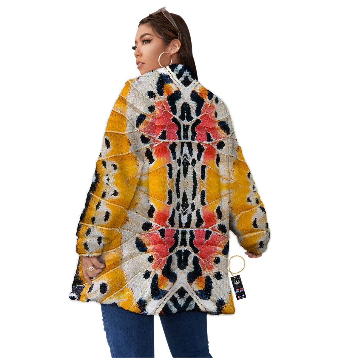 Butterfly Wings Orange Monarch Print Women's Sherpa Jacket-grizzshop