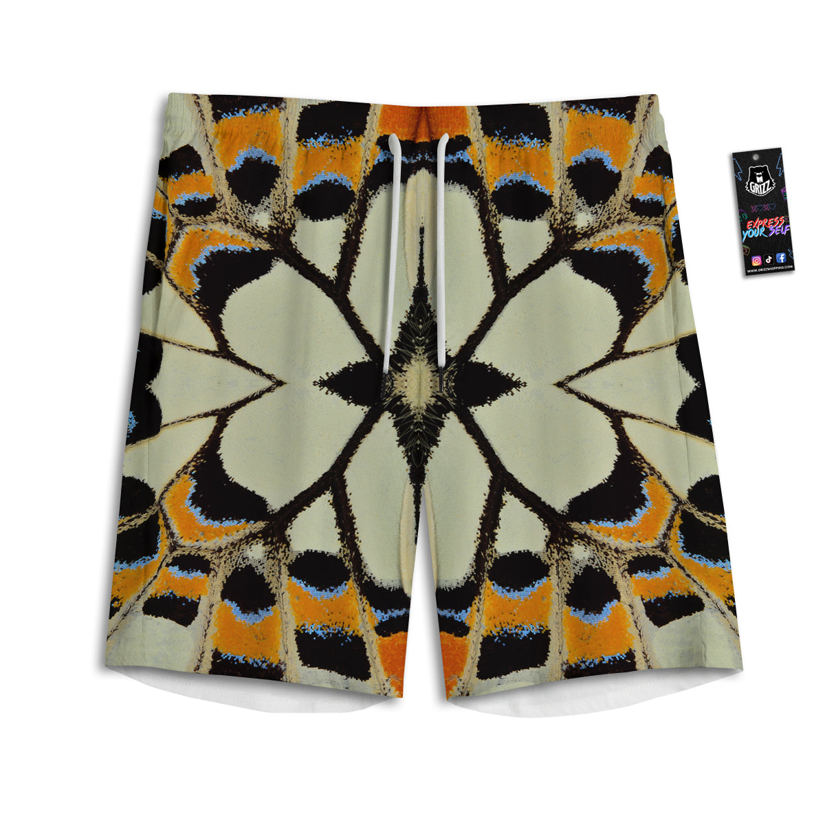 Butterfly Wing Skin White Orange Print Men's Athletic Shorts