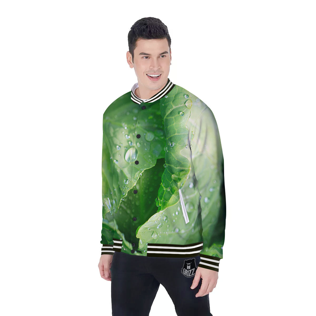 Cabbage Fresh Leaf Print Baseball Jacket-grizzshop