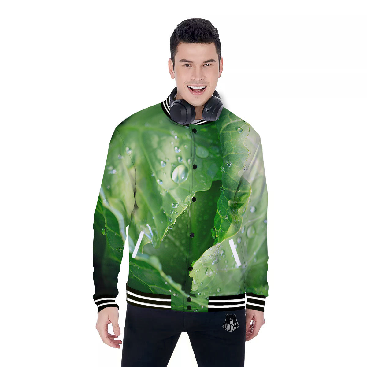 Cabbage Fresh Leaf Print Baseball Jacket-grizzshop
