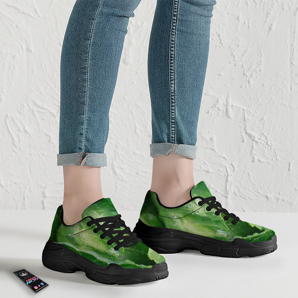 Cabbage Fresh Leaf Print Black Chunky Shoes-grizzshop