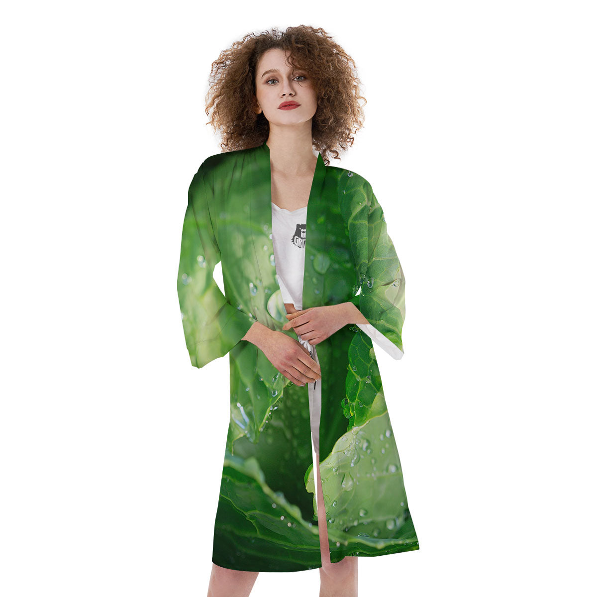 Cabbage Fresh Leaf Print Kimono-grizzshop