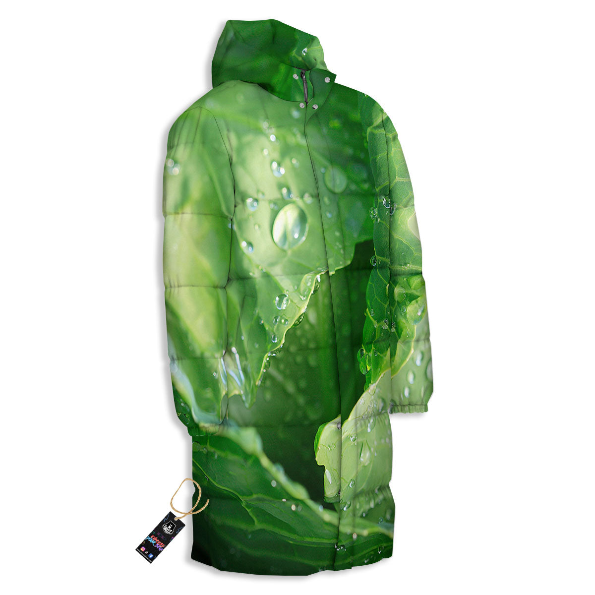 Cabbage Fresh Leaf Print Long Down Jacket-grizzshop