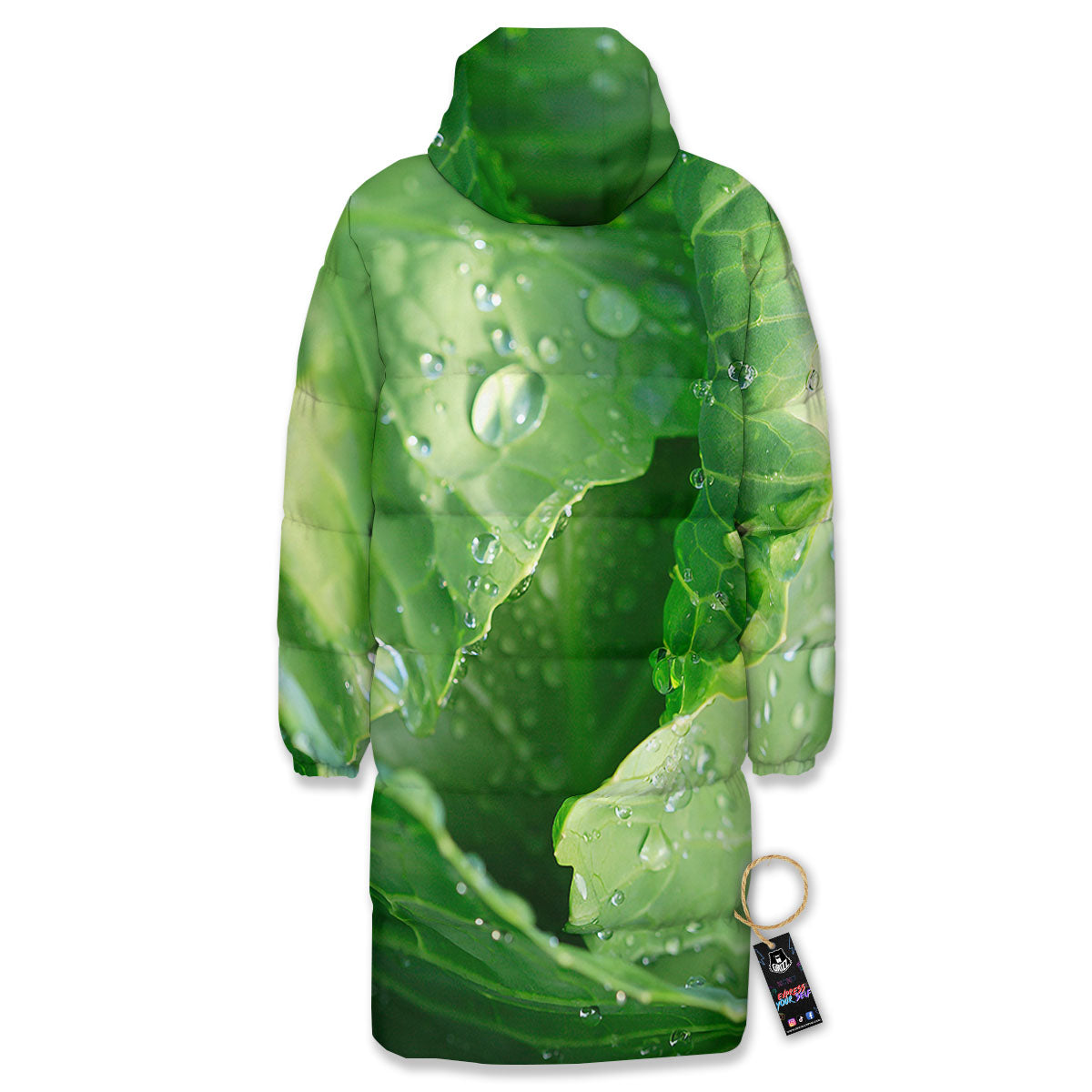 Cabbage Fresh Leaf Print Long Down Jacket-grizzshop