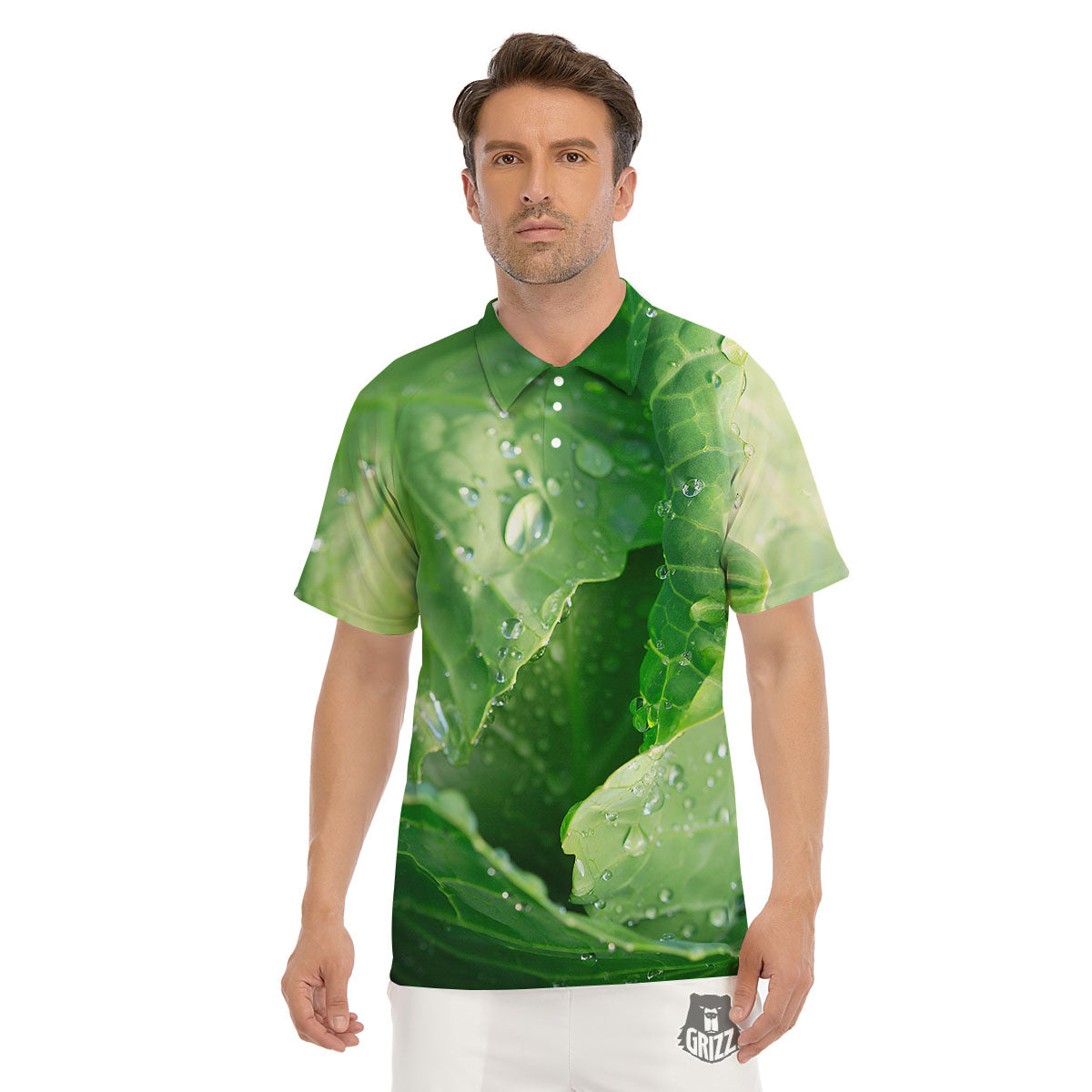 Cabbage Fresh Leaf Print Men's Golf Shirts-grizzshop