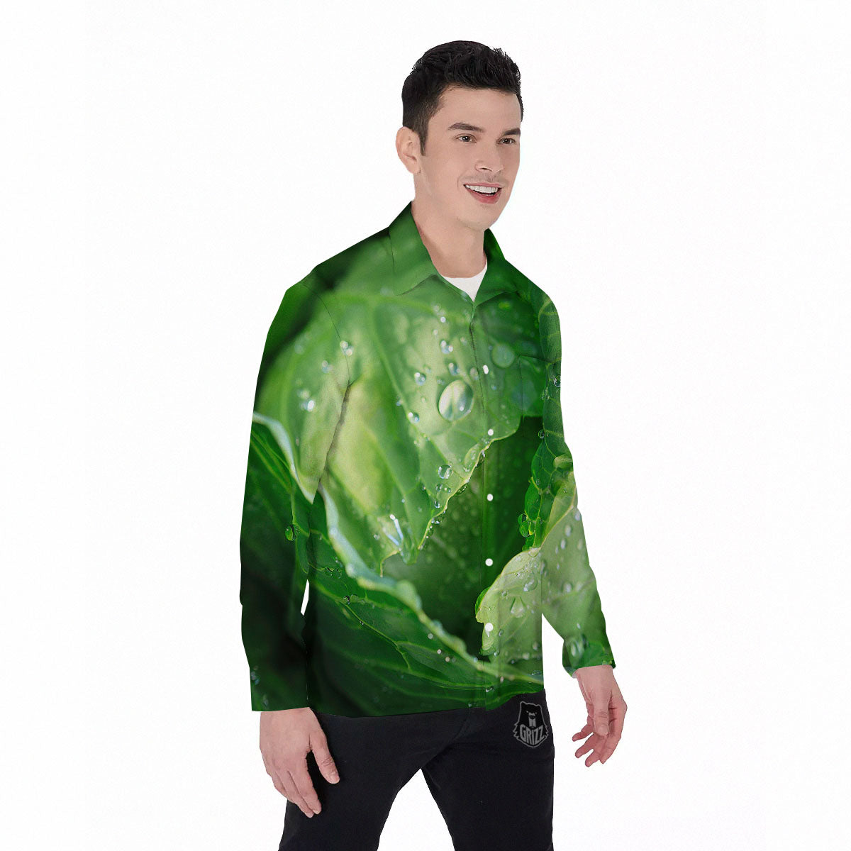 Cabbage Fresh Leaf Print Men's Long Sleeve Shirts-grizzshop