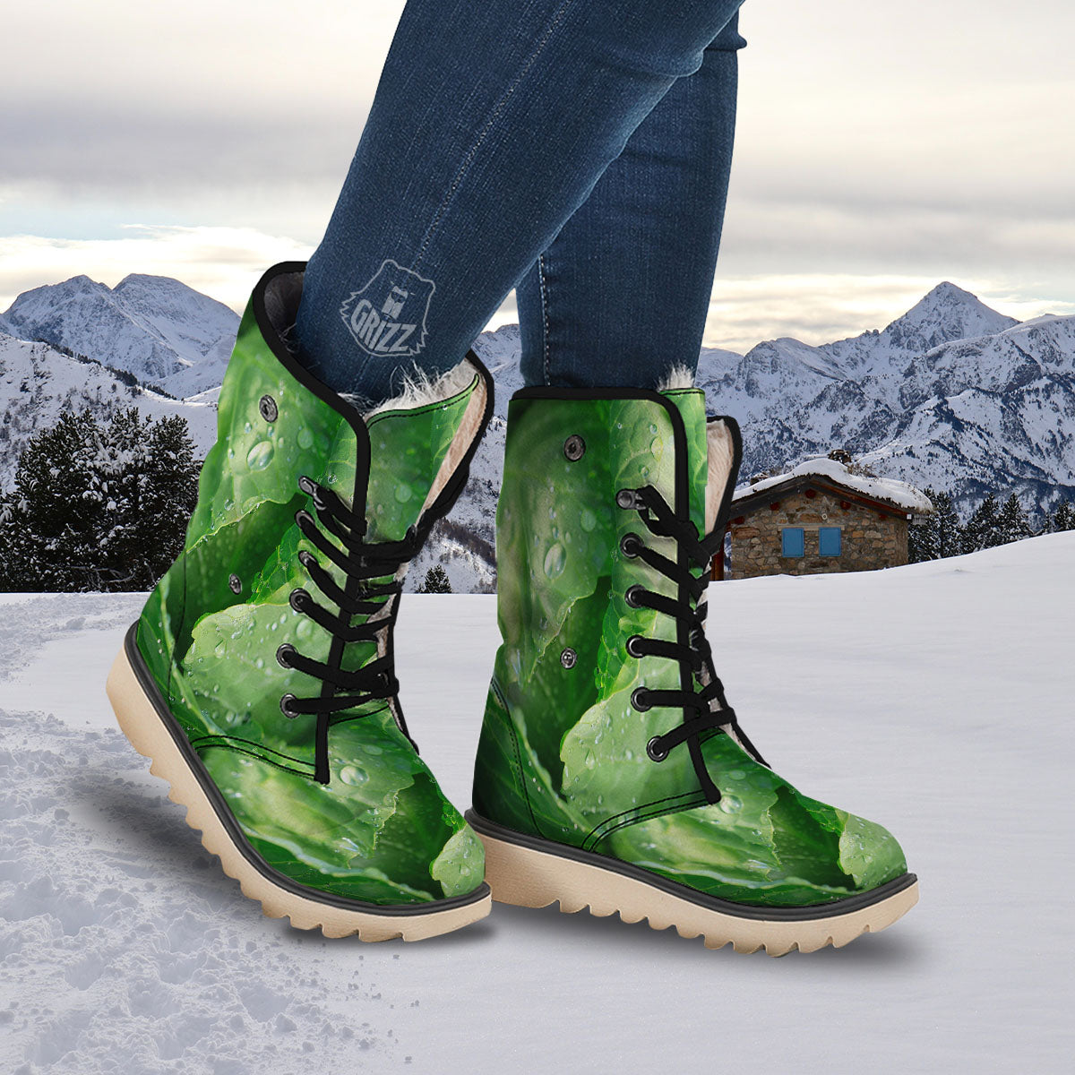 Cabbage Fresh Leaf Print Snow Boots-grizzshop
