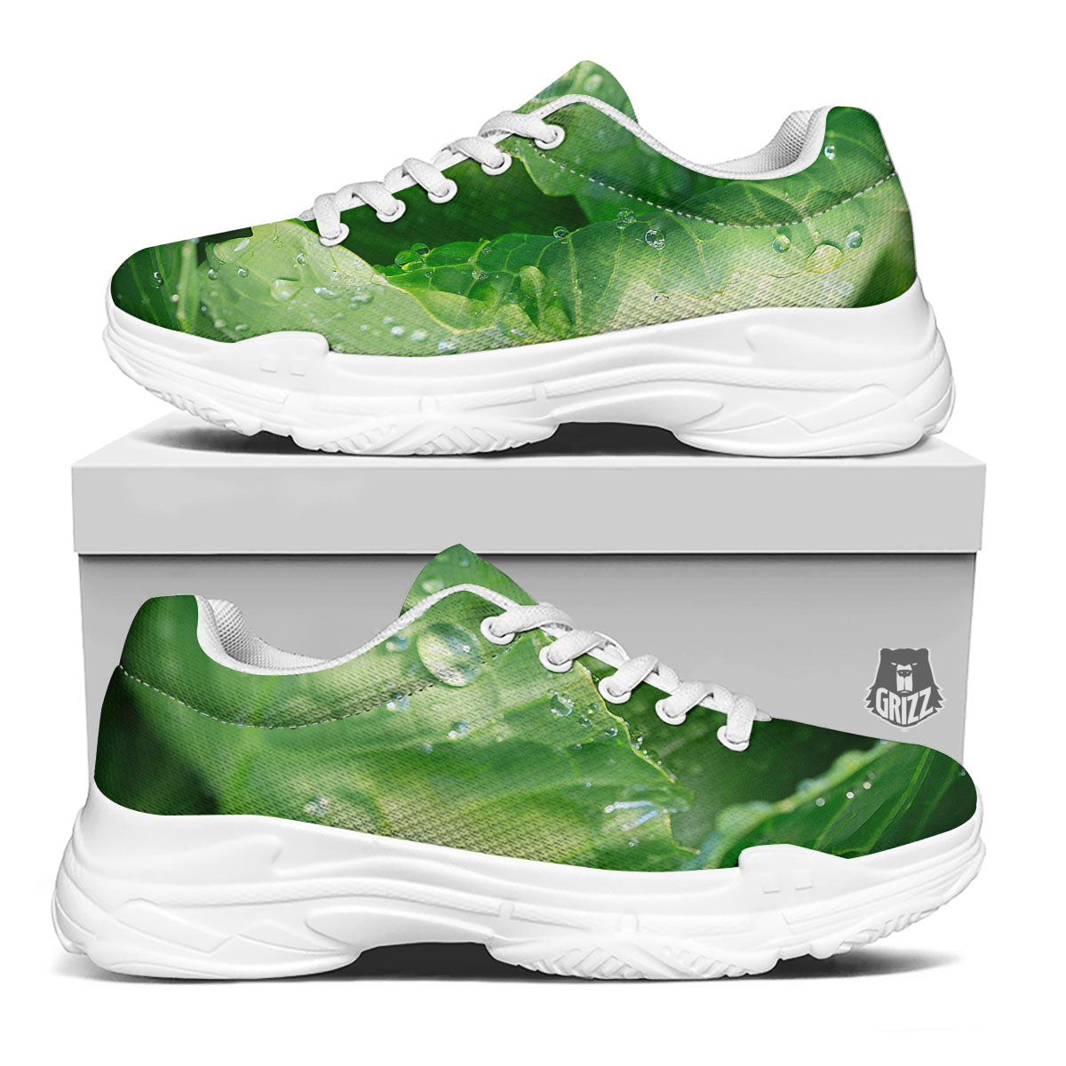 Cabbage Fresh Leaf Print White Chunky Shoes-grizzshop