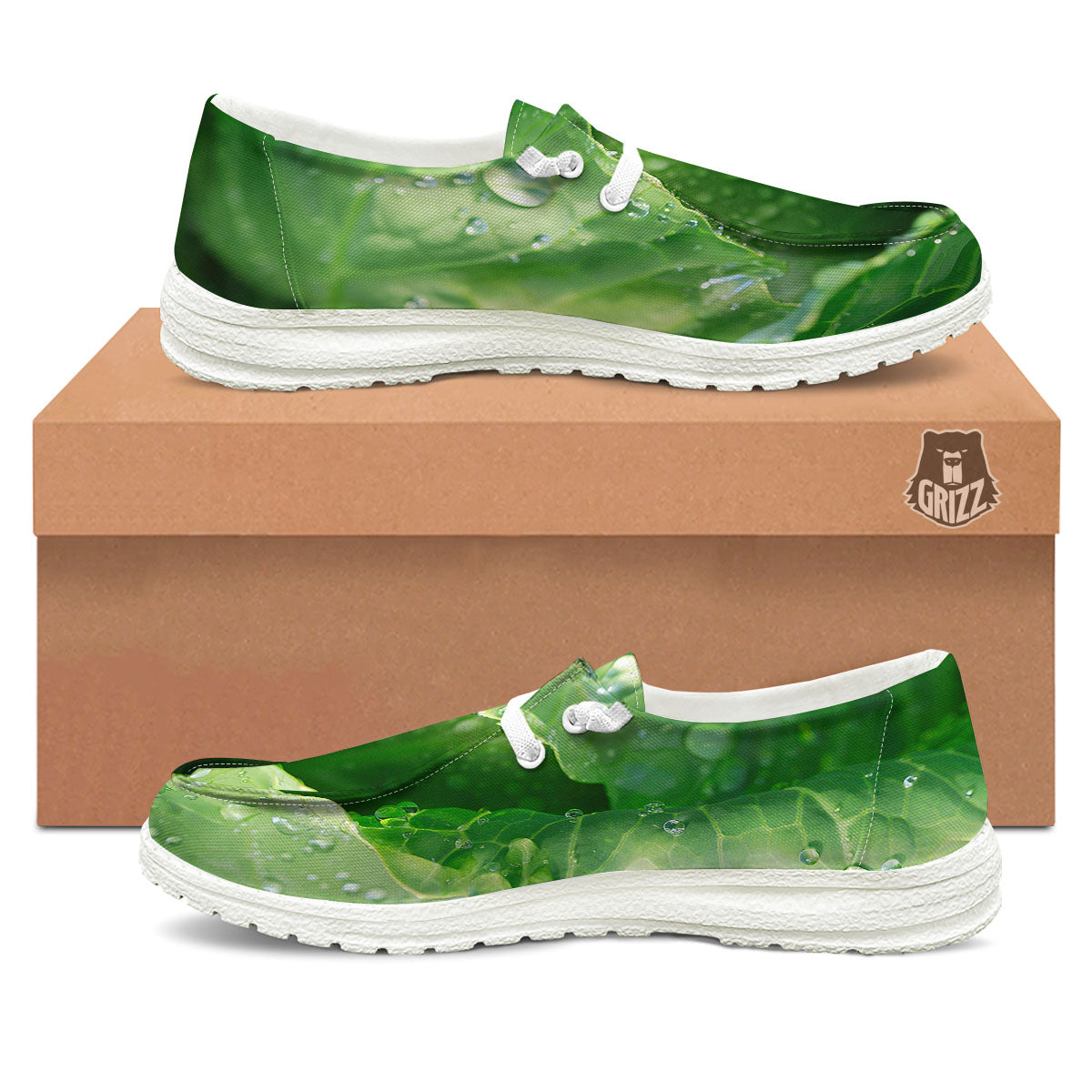 Cabbage Fresh Leaf Print White Loafers-grizzshop