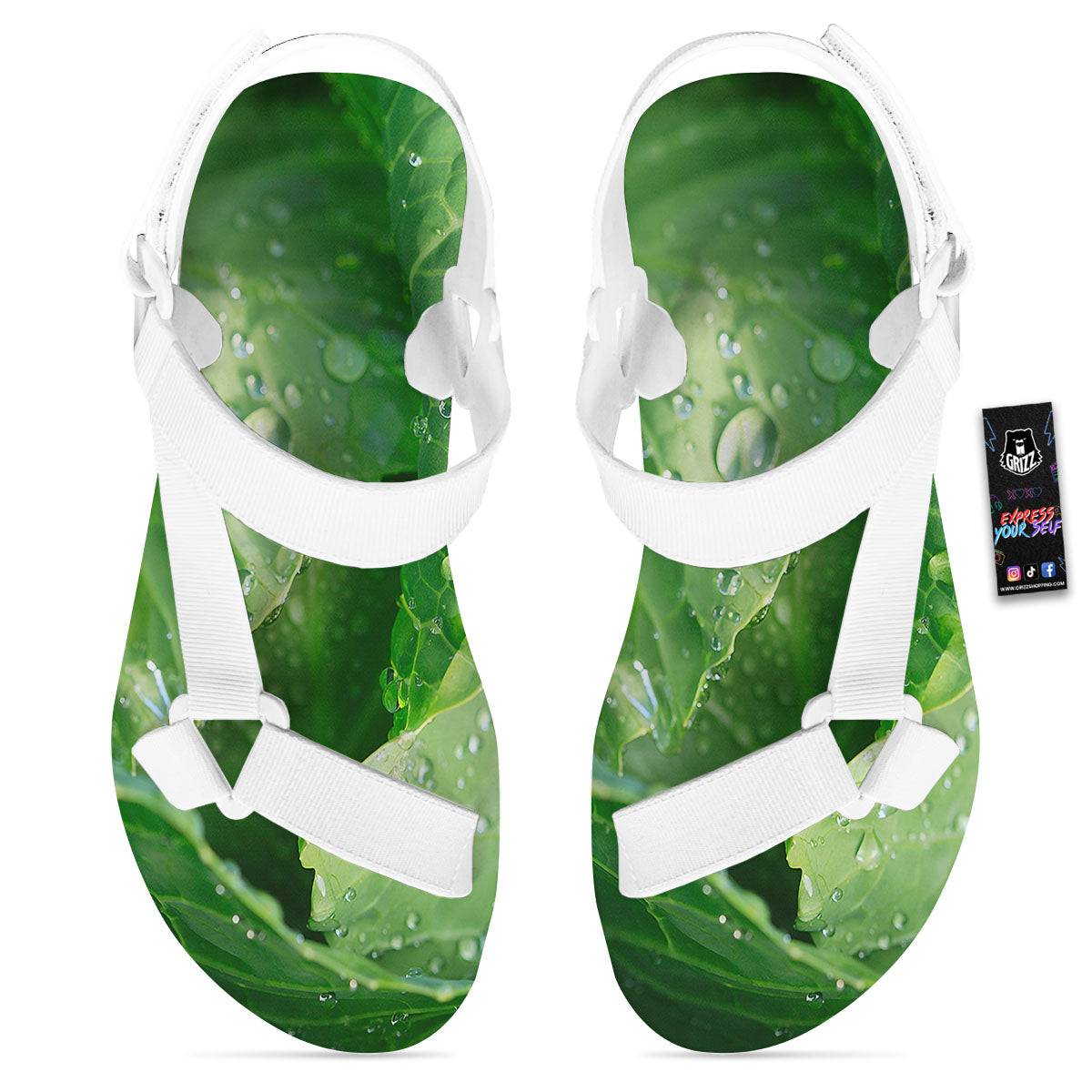 Cabbage Fresh Leaf Print White Open Toe Sandals-grizzshop