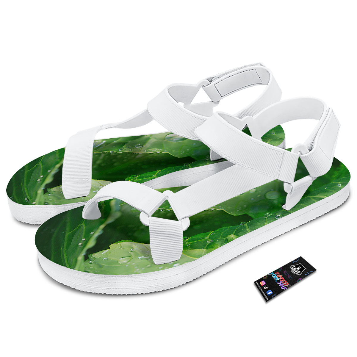 Cabbage Fresh Leaf Print White Open Toe Sandals-grizzshop