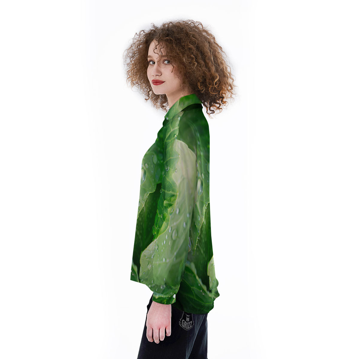 Cabbage Fresh Leaf Print Women's Long Sleeve Shirts-grizzshop
