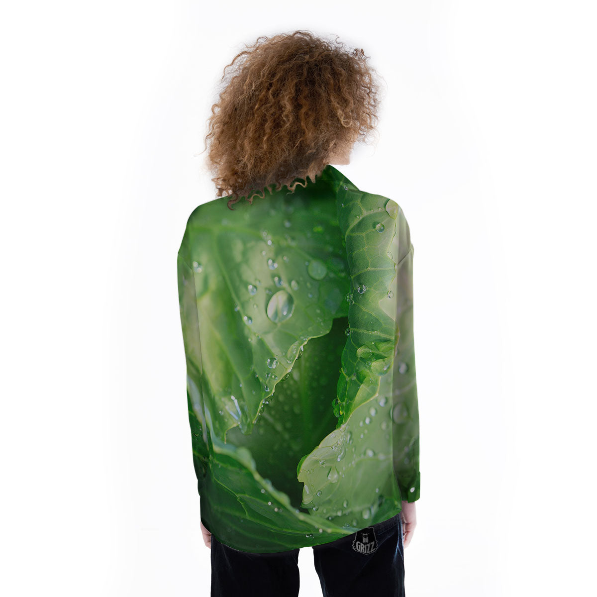 Cabbage Fresh Leaf Print Women's Long Sleeve Shirts-grizzshop