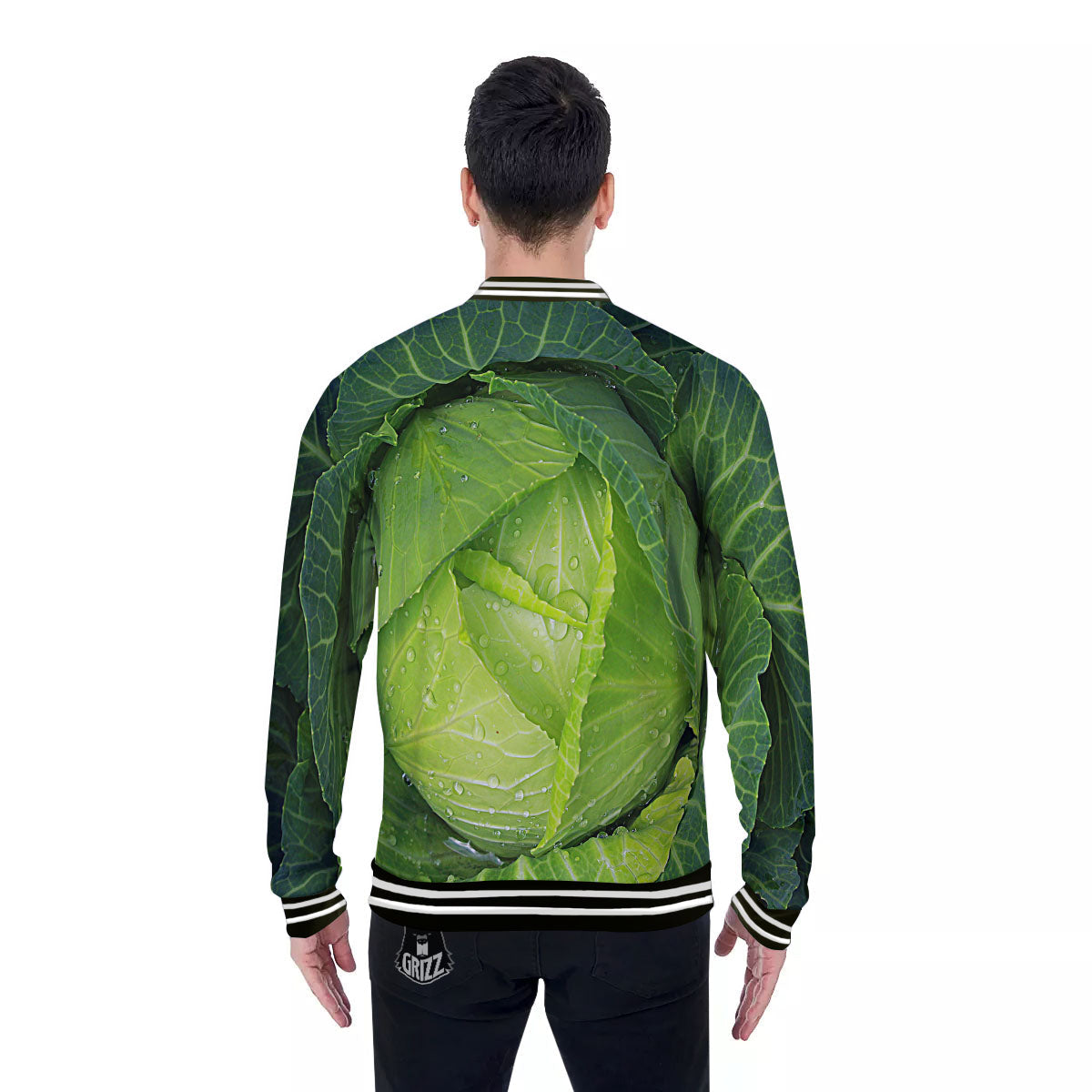Cabbage Green Print Baseball Jacket-grizzshop