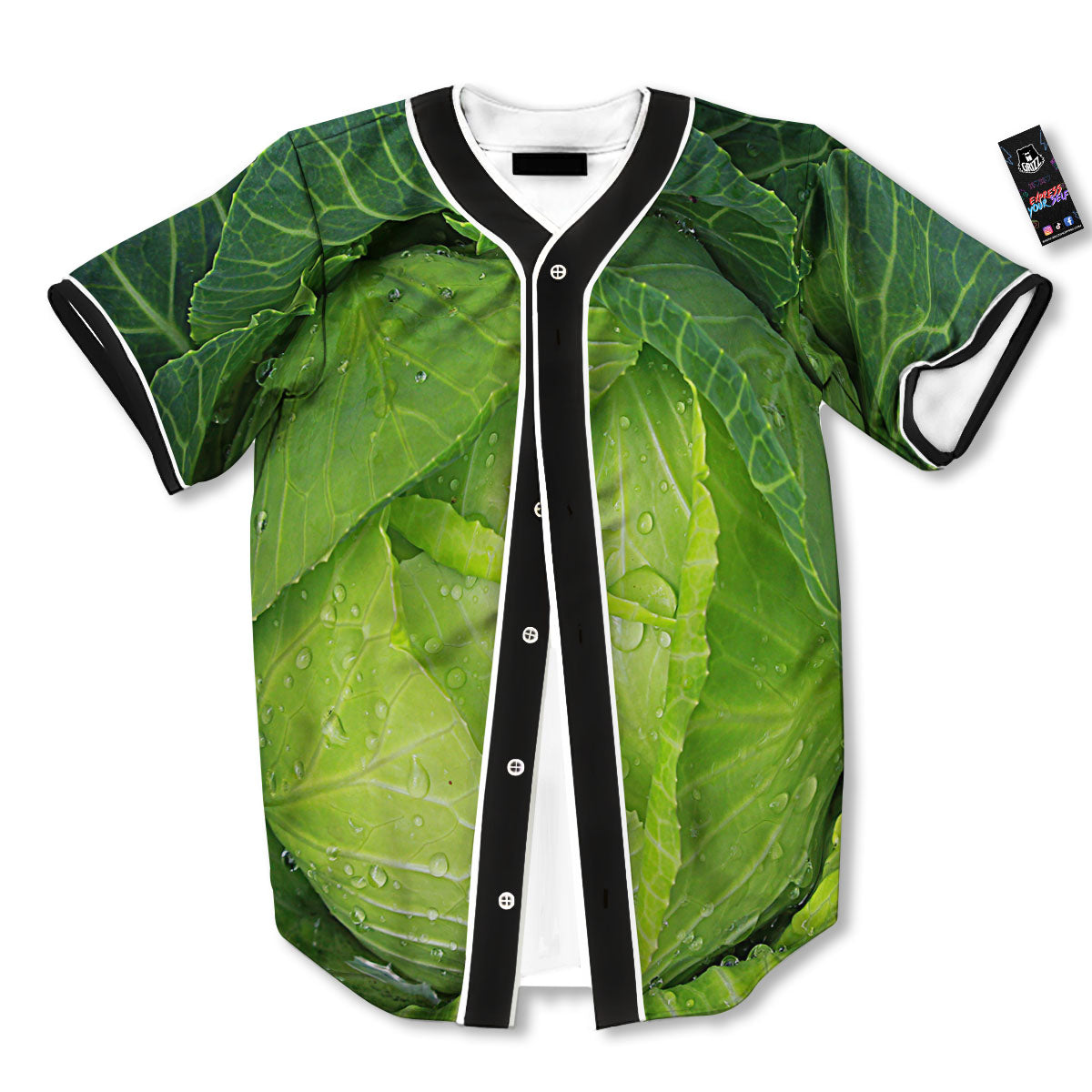 Cabbage Green Print Baseball Jersey-grizzshop