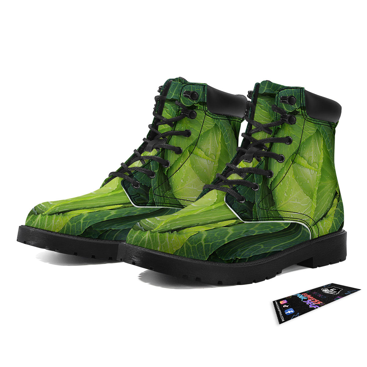 Cabbage Green Print Boots-grizzshop