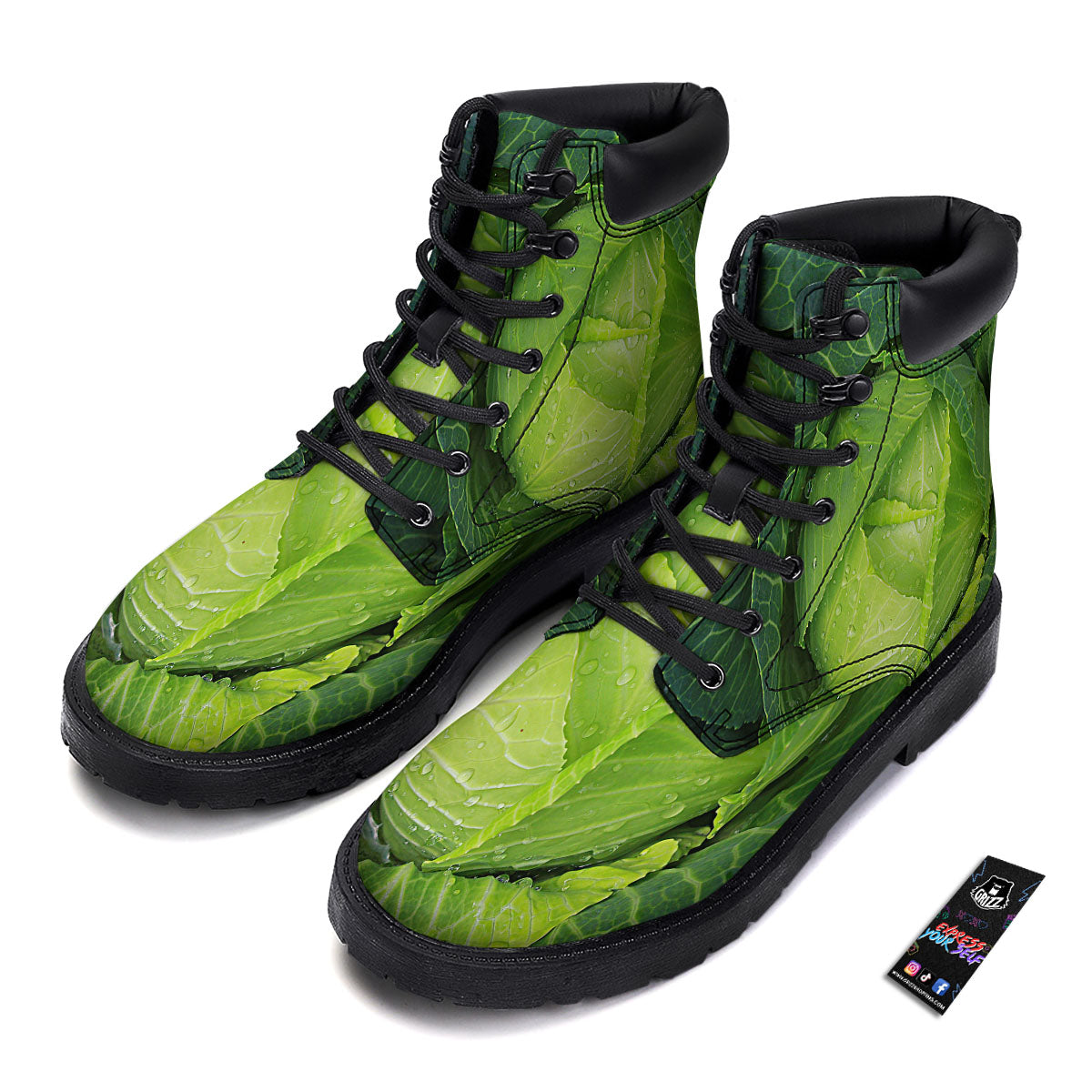 Cabbage Green Print Boots-grizzshop
