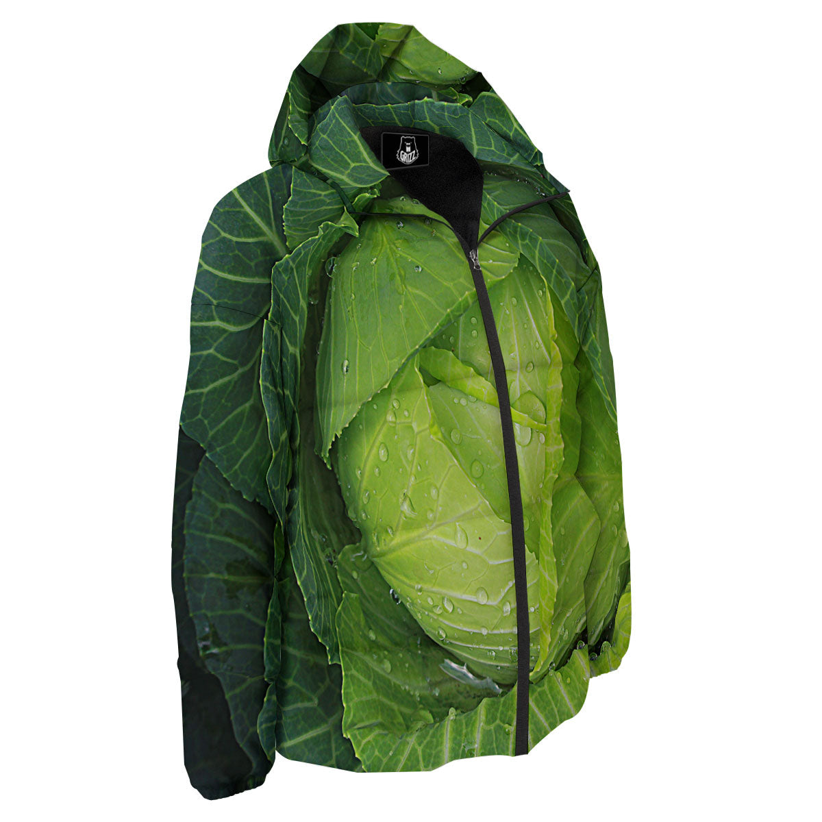 Cabbage Green Print Down Jacket-grizzshop