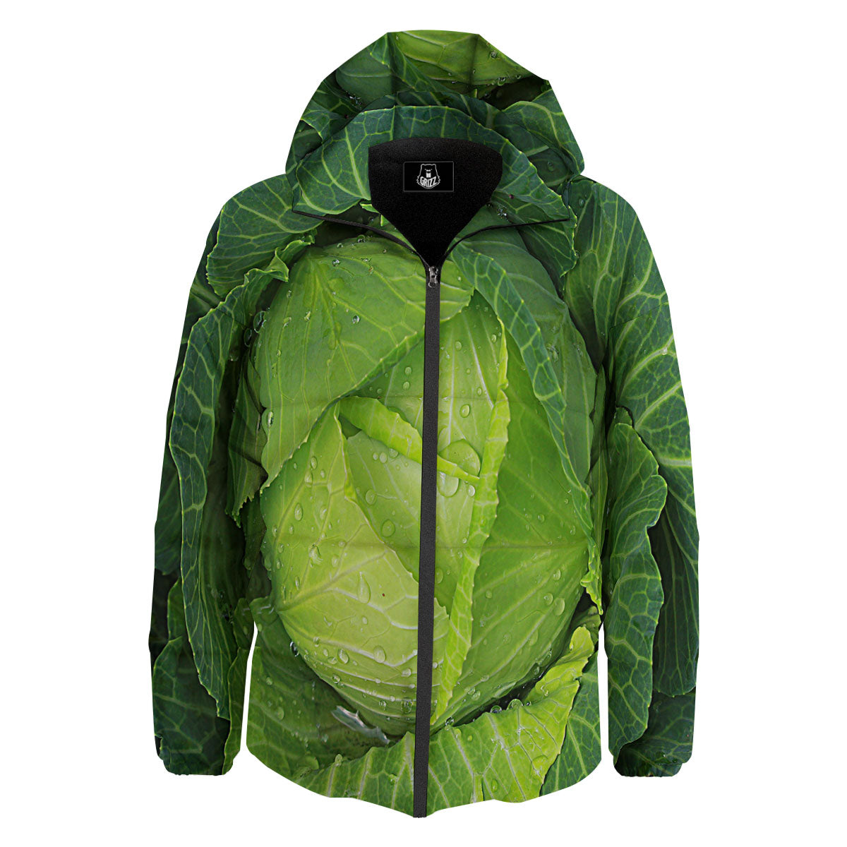 Cabbage Green Print Down Jacket-grizzshop