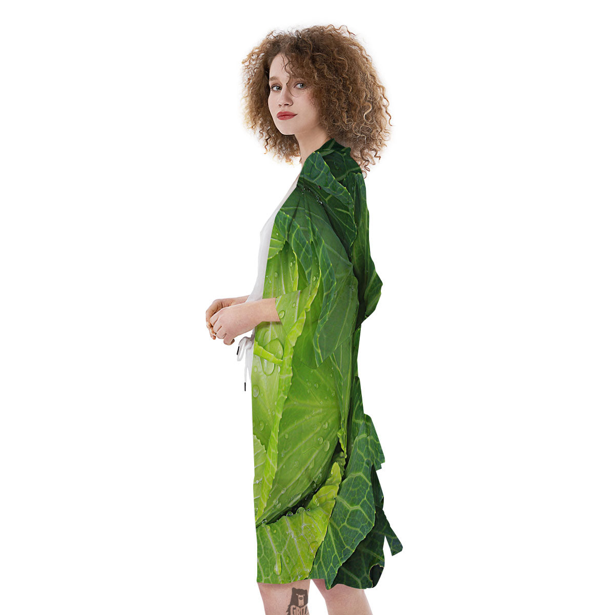 Cabbage Green Print Kimono-grizzshop