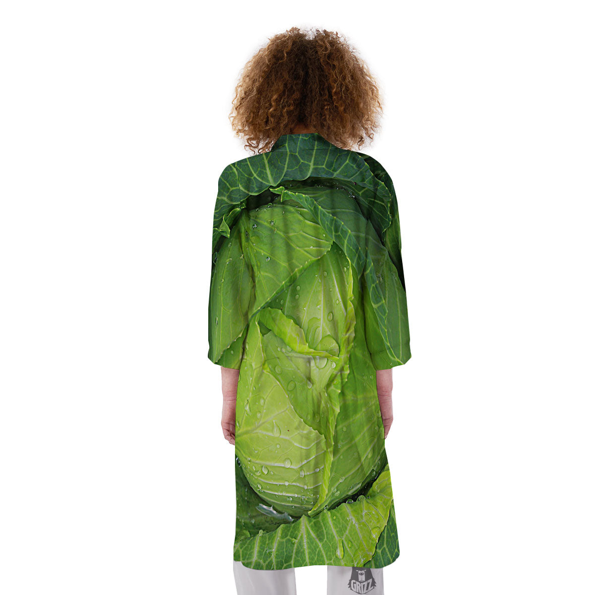 Cabbage Green Print Kimono-grizzshop