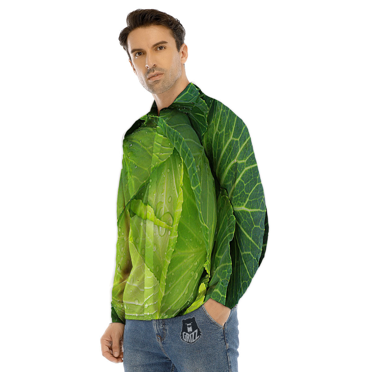 Cabbage Green Print Men's Dress Shirts-grizzshop