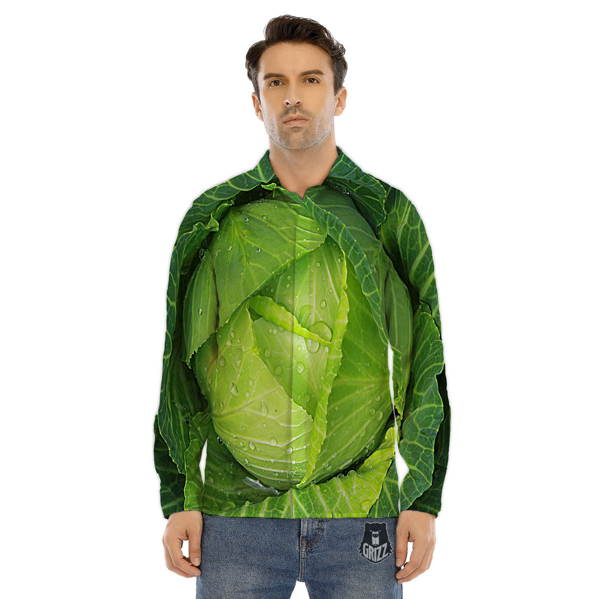 Cabbage Green Print Men's Dress Shirts-grizzshop