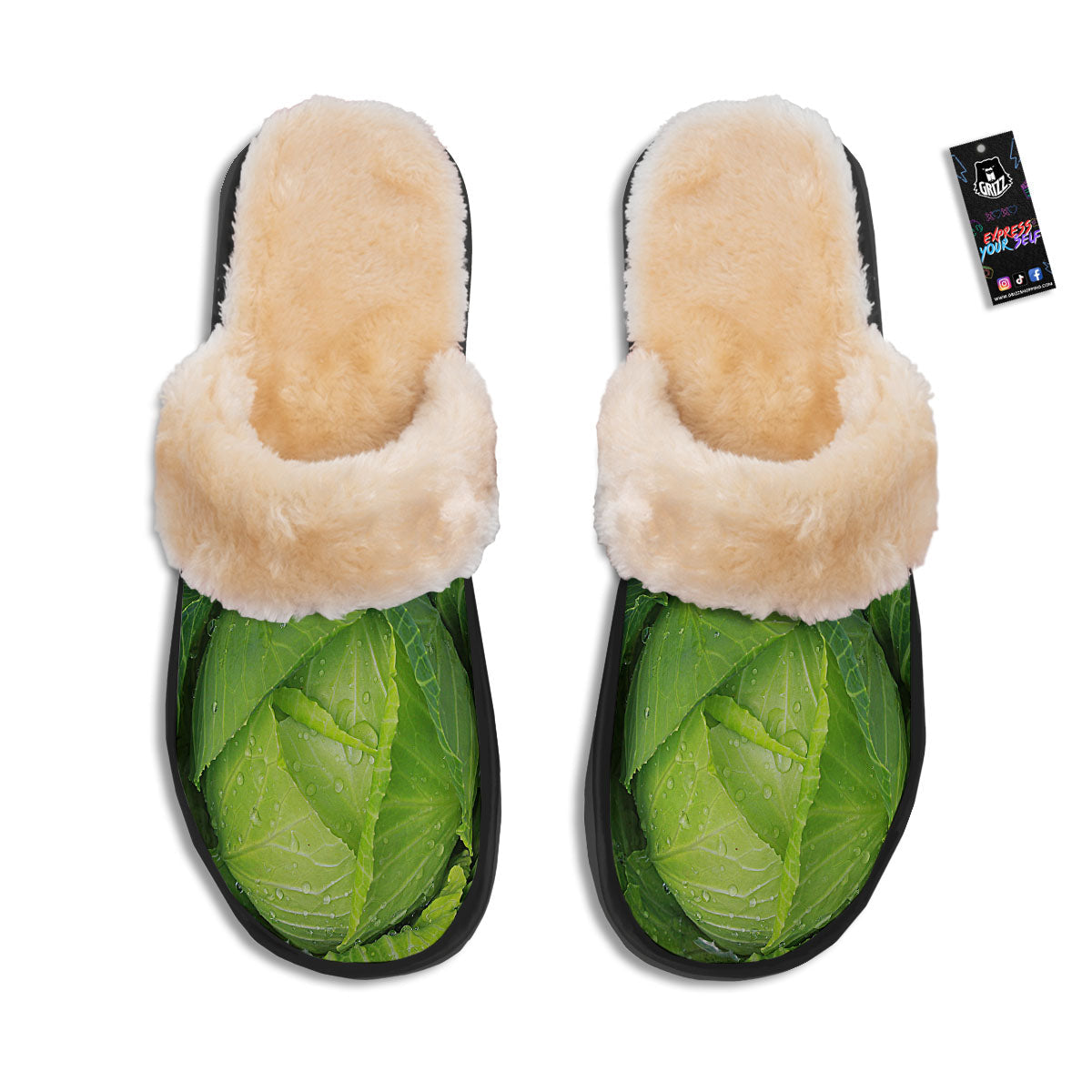 Cabbage Green Print Slippers-grizzshop