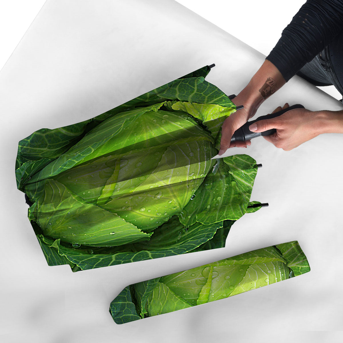 Cabbage Green Print Umbrella-grizzshop