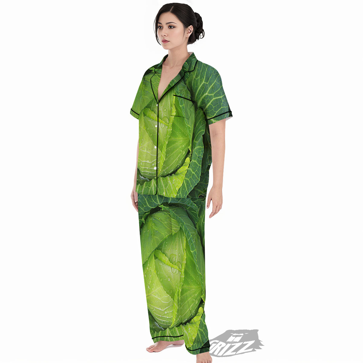 Cabbage Green Print Women's Pajamas Set-grizzshop