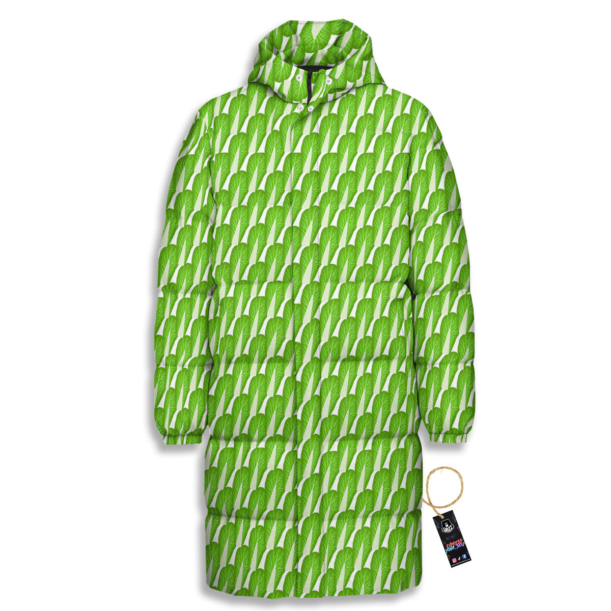 Cabbage Leaf Chinese Print Long Down Jacket-grizzshop