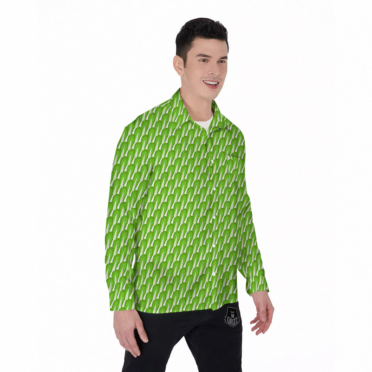Cabbage Leaf Chinese Print Men's Long Sleeve Shirts-grizzshop
