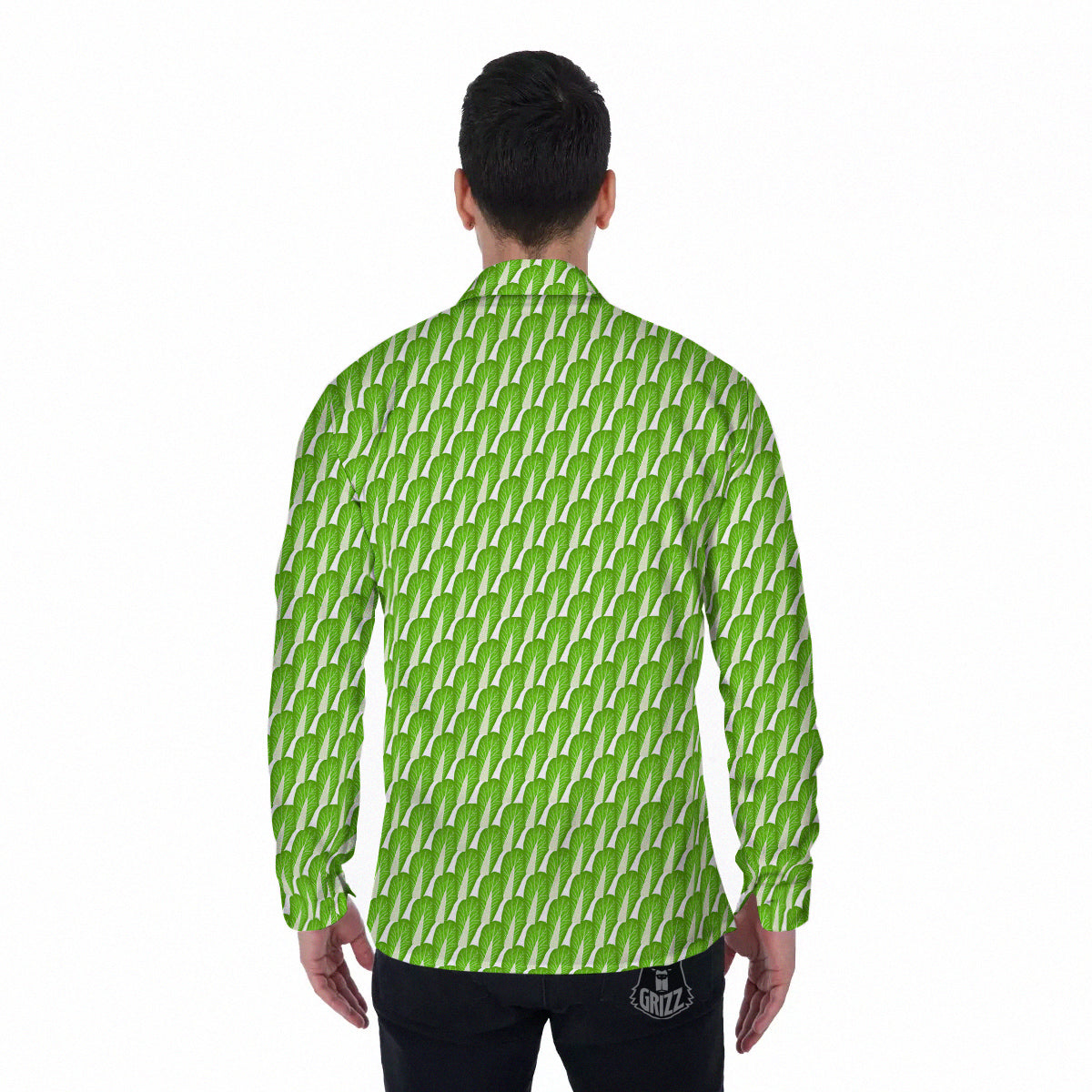Cabbage Leaf Chinese Print Men's Long Sleeve Shirts-grizzshop