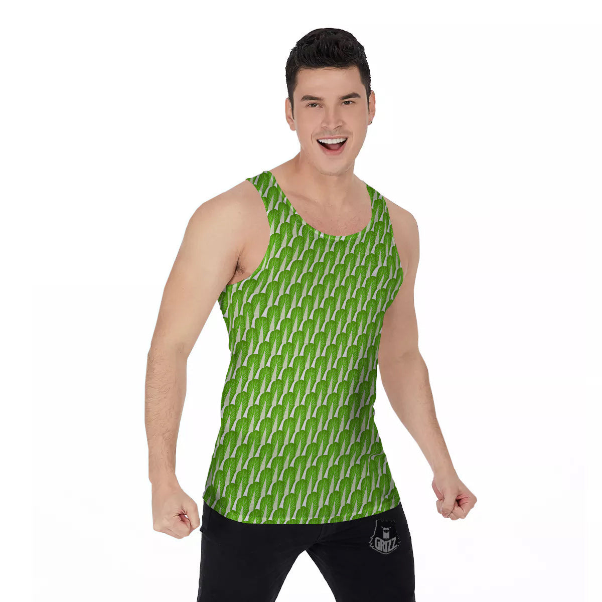 Cabbage Leaf Chinese Print Men's Tank Top-grizzshop