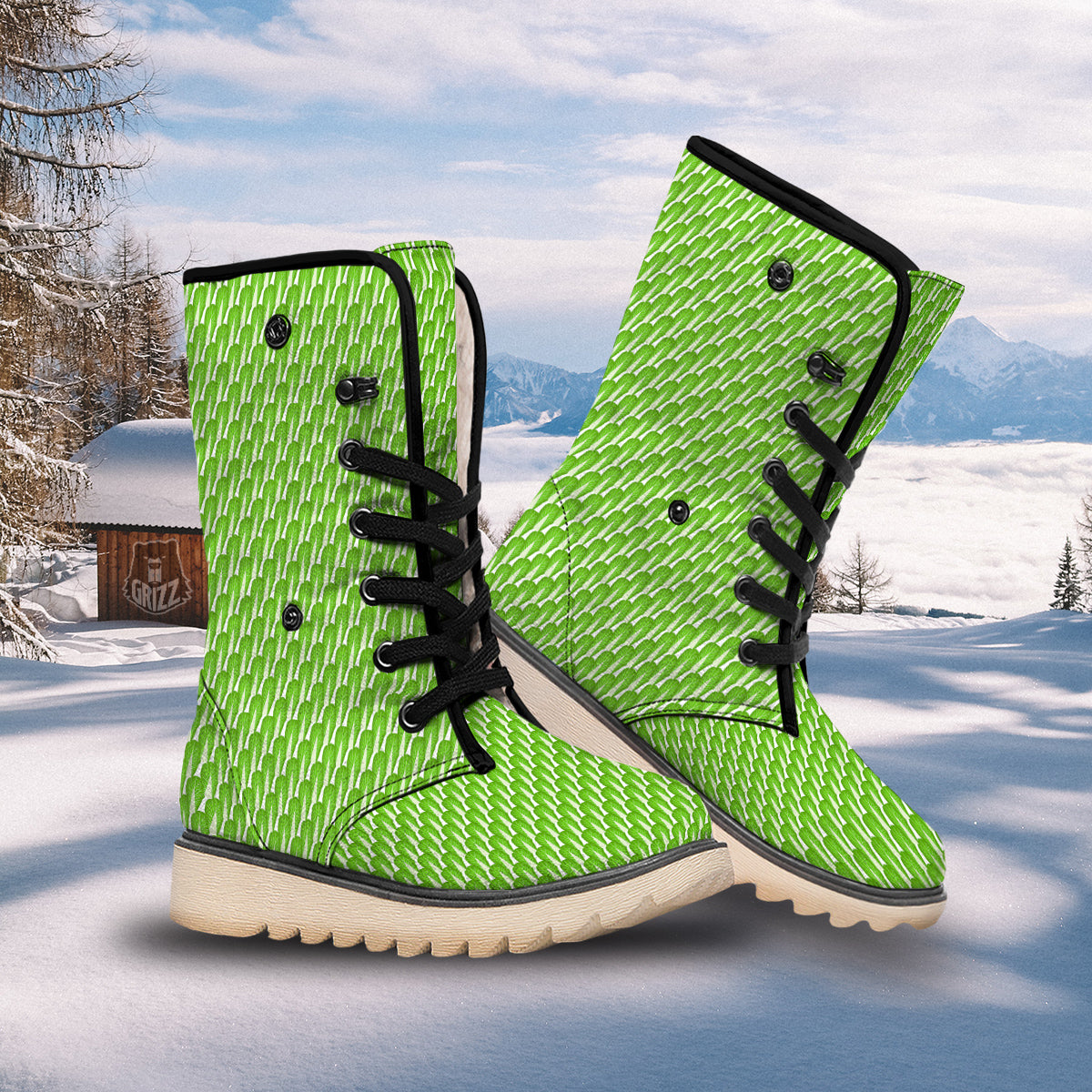 Cabbage Leaf Chinese Print Snow Boots-grizzshop