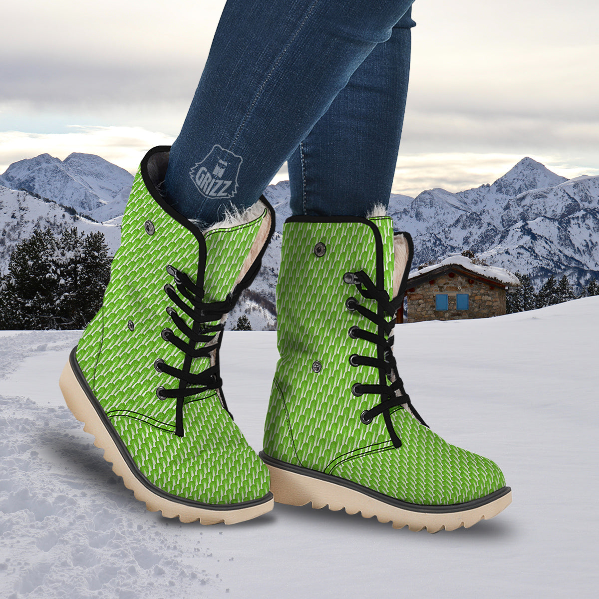 Cabbage Leaf Chinese Print Snow Boots-grizzshop