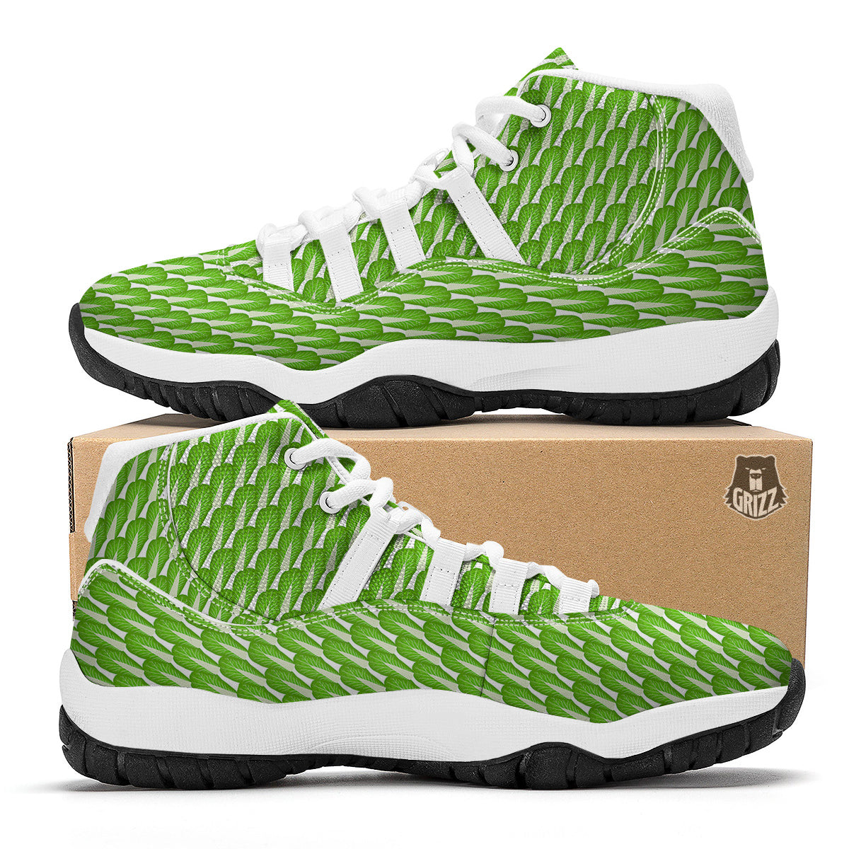 Cabbage Leaf Chinese Print White Bball Shoes-grizzshop