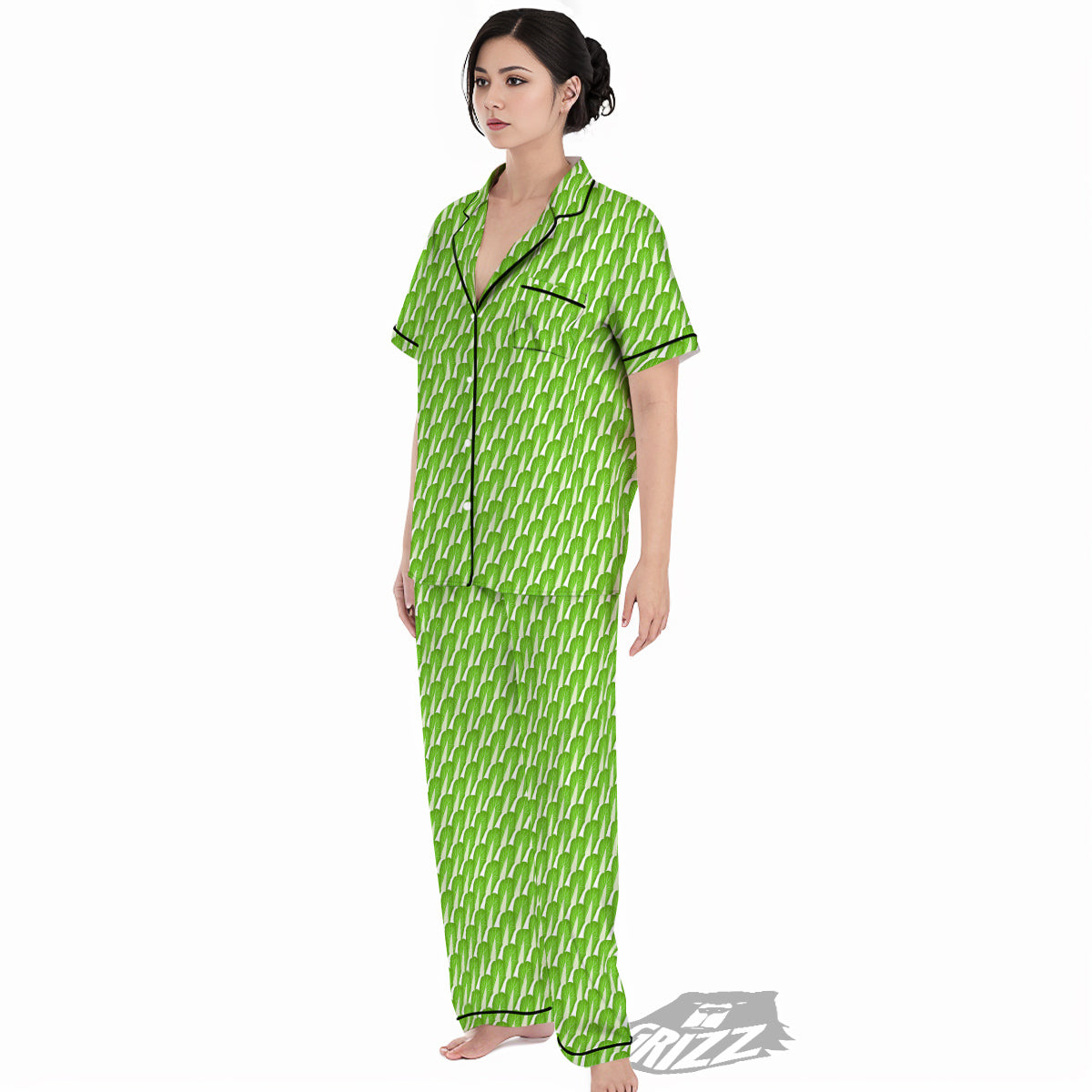 Cabbage Leaf Chinese Print Women's Pajamas Set-grizzshop