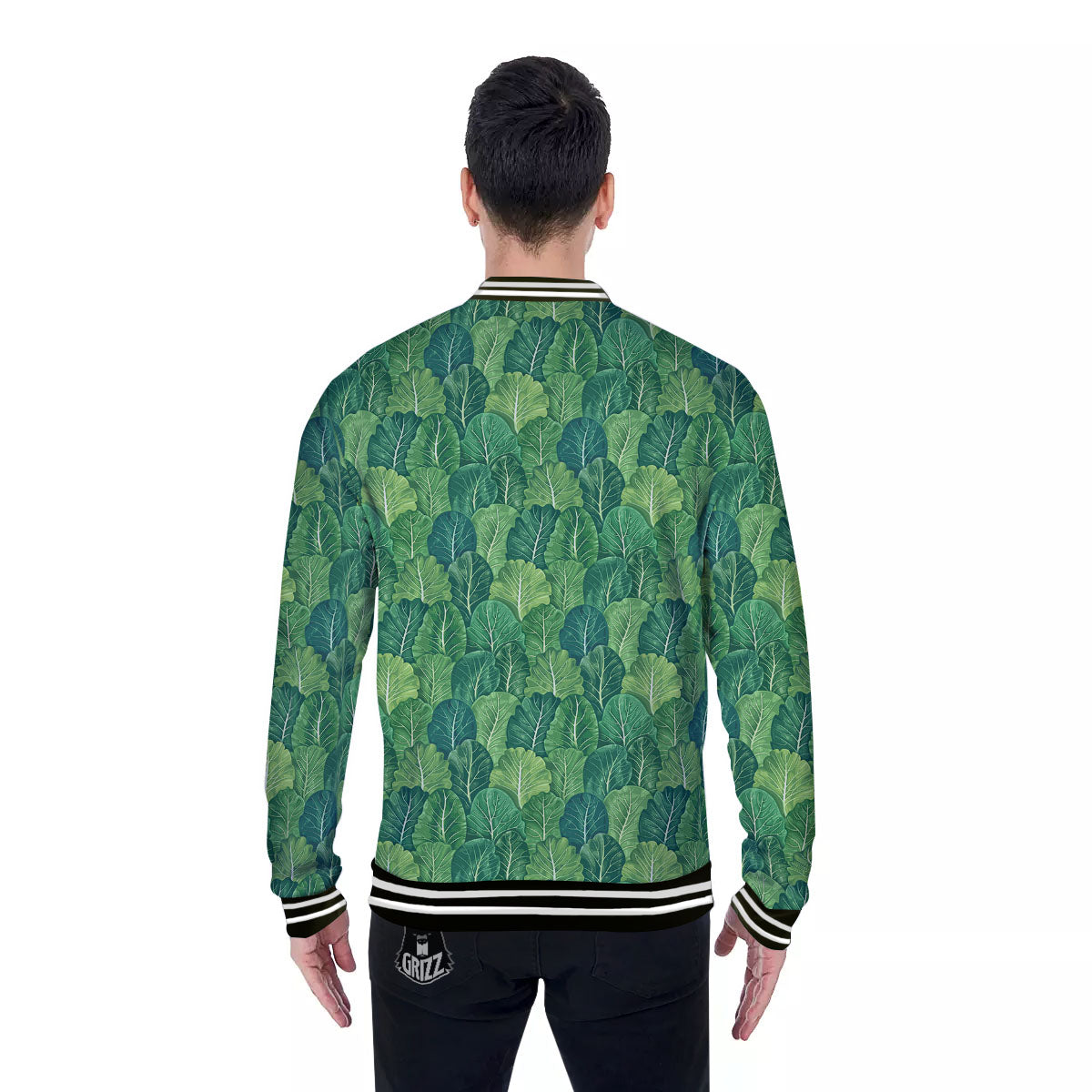 Cabbage Leaf Green Print Baseball Jacket-grizzshop