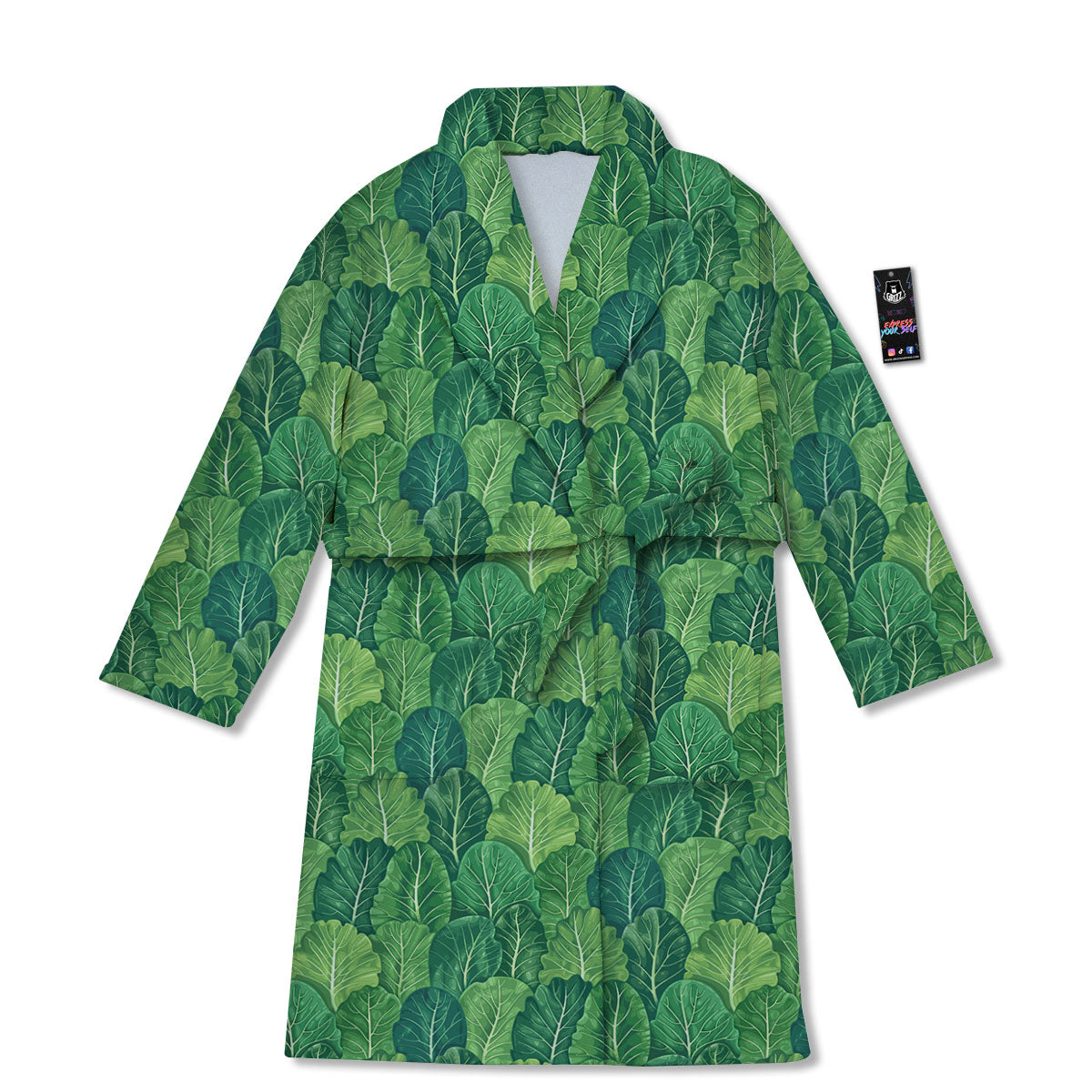 Cabbage Leaf Green Print Bathrobe-grizzshop