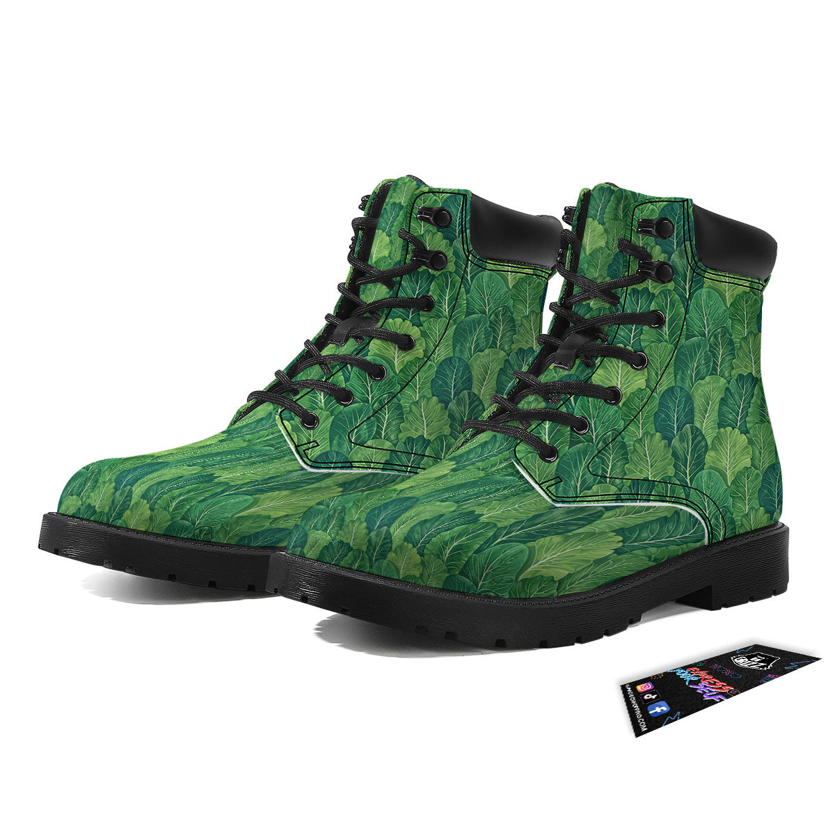 Cabbage Leaf Green Print Boots-grizzshop