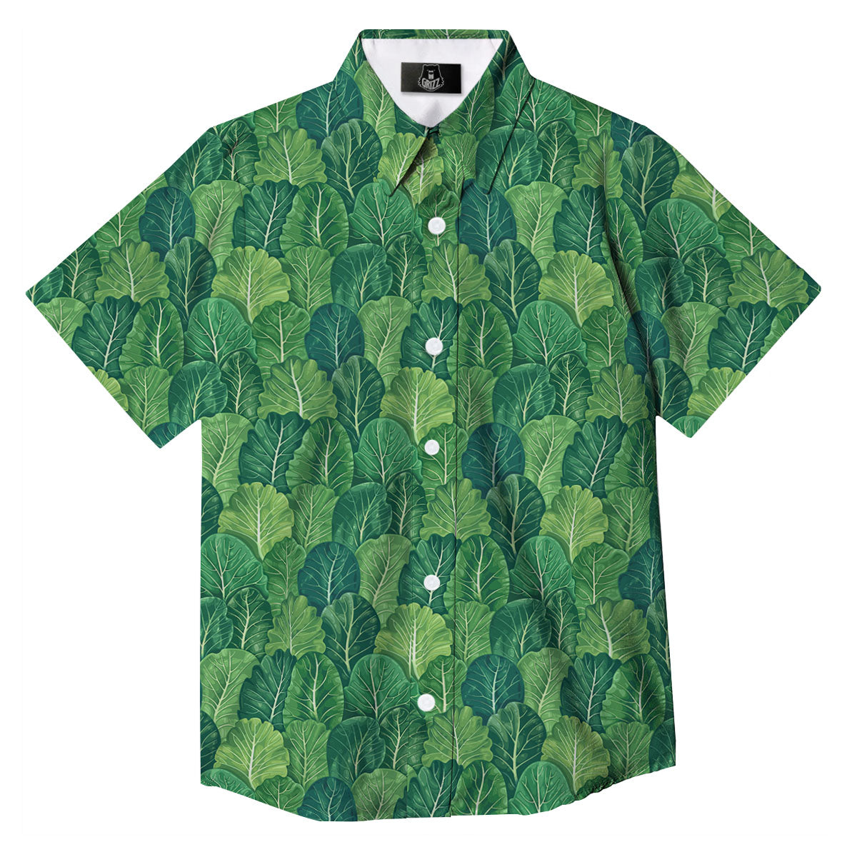 Cabbage Leaf Green Print Button Up Shirt-grizzshop