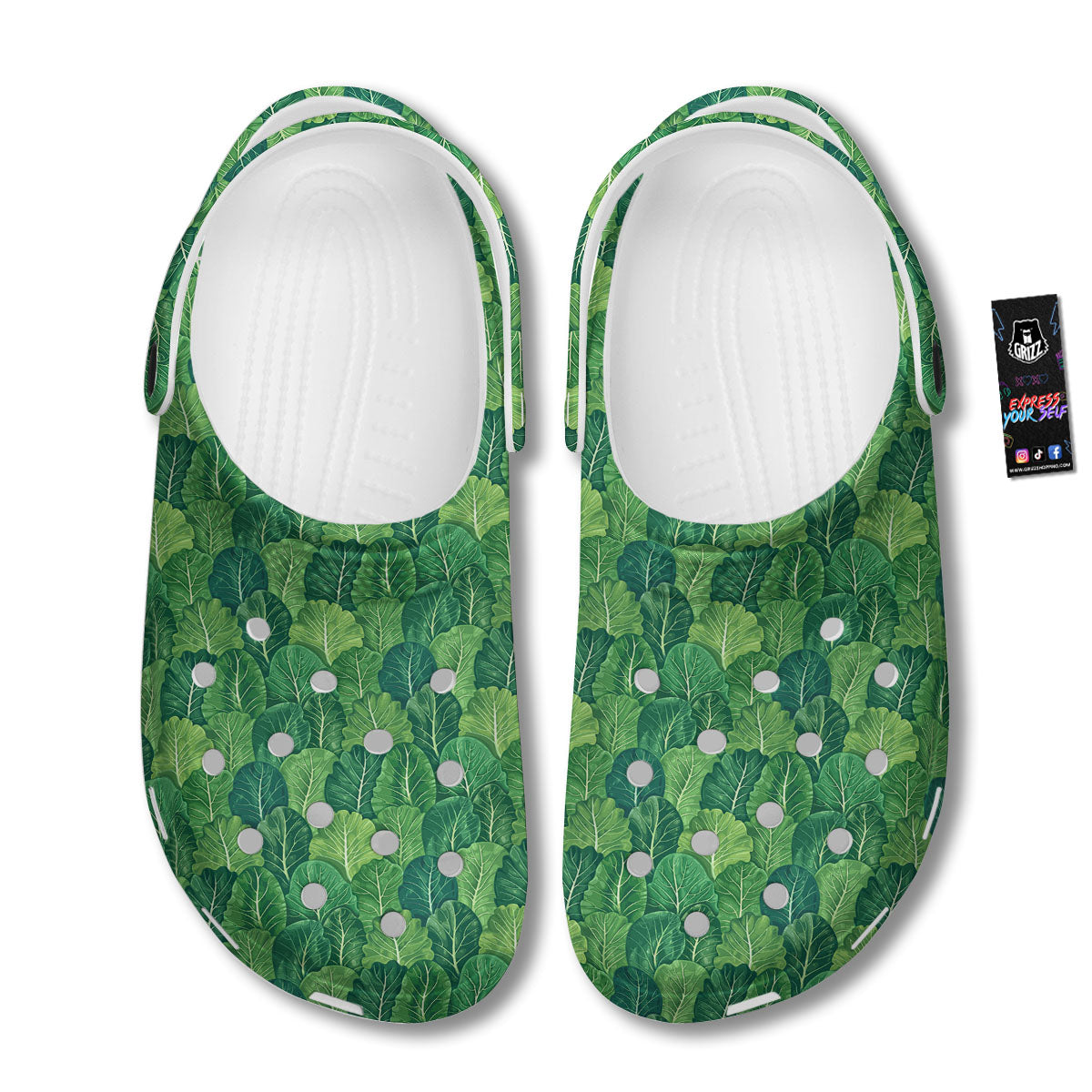 Cabbage Leaf Green Print Clog-grizzshop