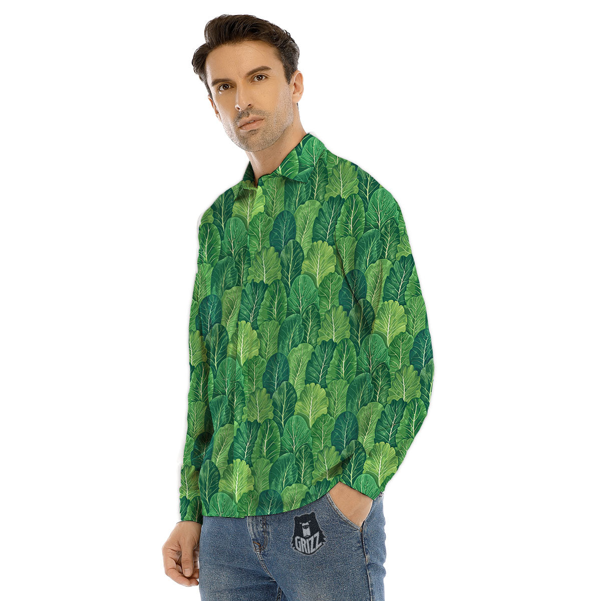 Cabbage Leaf Green Print Men's Dress Shirts-grizzshop