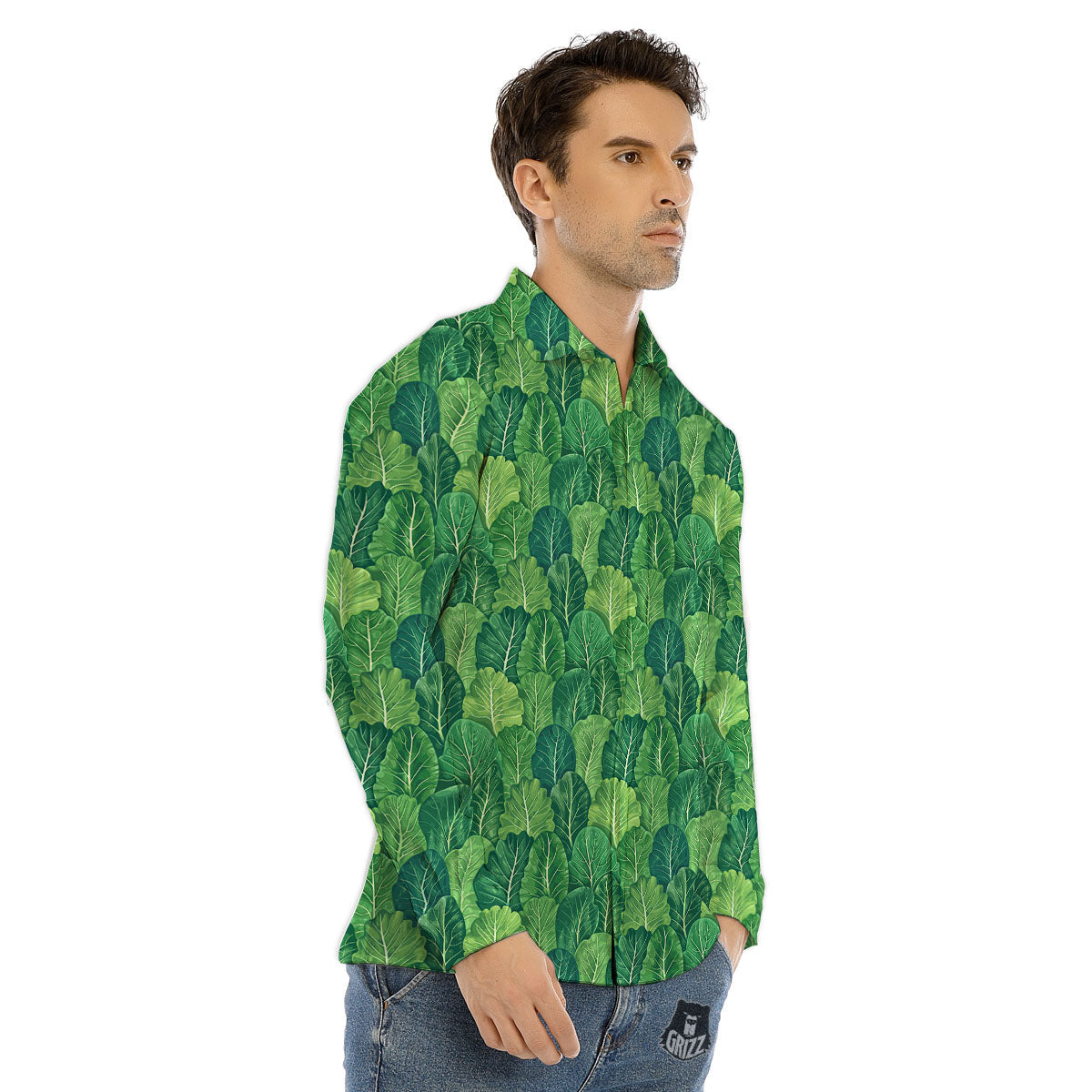 Cabbage Leaf Green Print Men's Dress Shirts-grizzshop